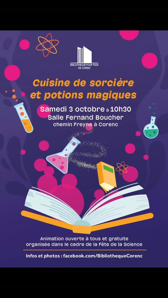 Un petit souvenir en images de ma dernière animation, durant laquelle j’ai transformé la salle Fernand-Boucher en laboratoire de sciences magiques !

Une vingtaine d’apprentis sorciers et sorcières, dont certains étaient même venus déguisés, ont fabriqué des potions à l’occasion de la Fête de la science.

Au programme : potion de métamorphose, élixir de lave, pluie chromatique ou encore  mixologie magique.

Tous avaient leur grimoire et ont soigneusement pris des notes sur leurs expériences. ✨️

« On peut refaire ? », demandaient les petits sorciers qui ne voulaient plus quitter le labo au point d’épuiser certains réactifs et d’obliger leurs parents à faire la vaisselle ! 😅

#FêteDeLaScience #bibliothequepourtous #animationbibliotheque 